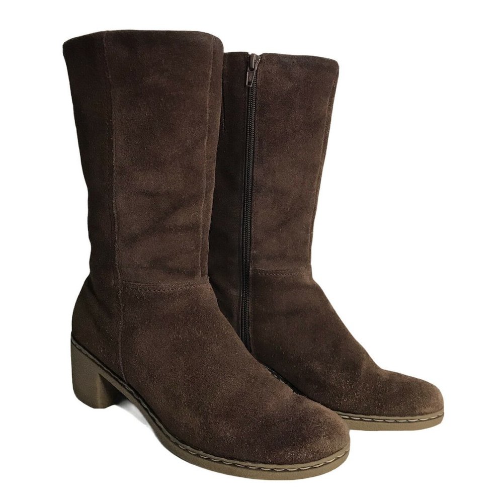 DOCKERS brown zip up suede low rubber no-skid heels calf boots #1670